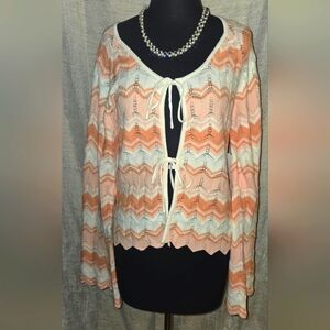 Peach and Cream Chevron Knit Cardigan